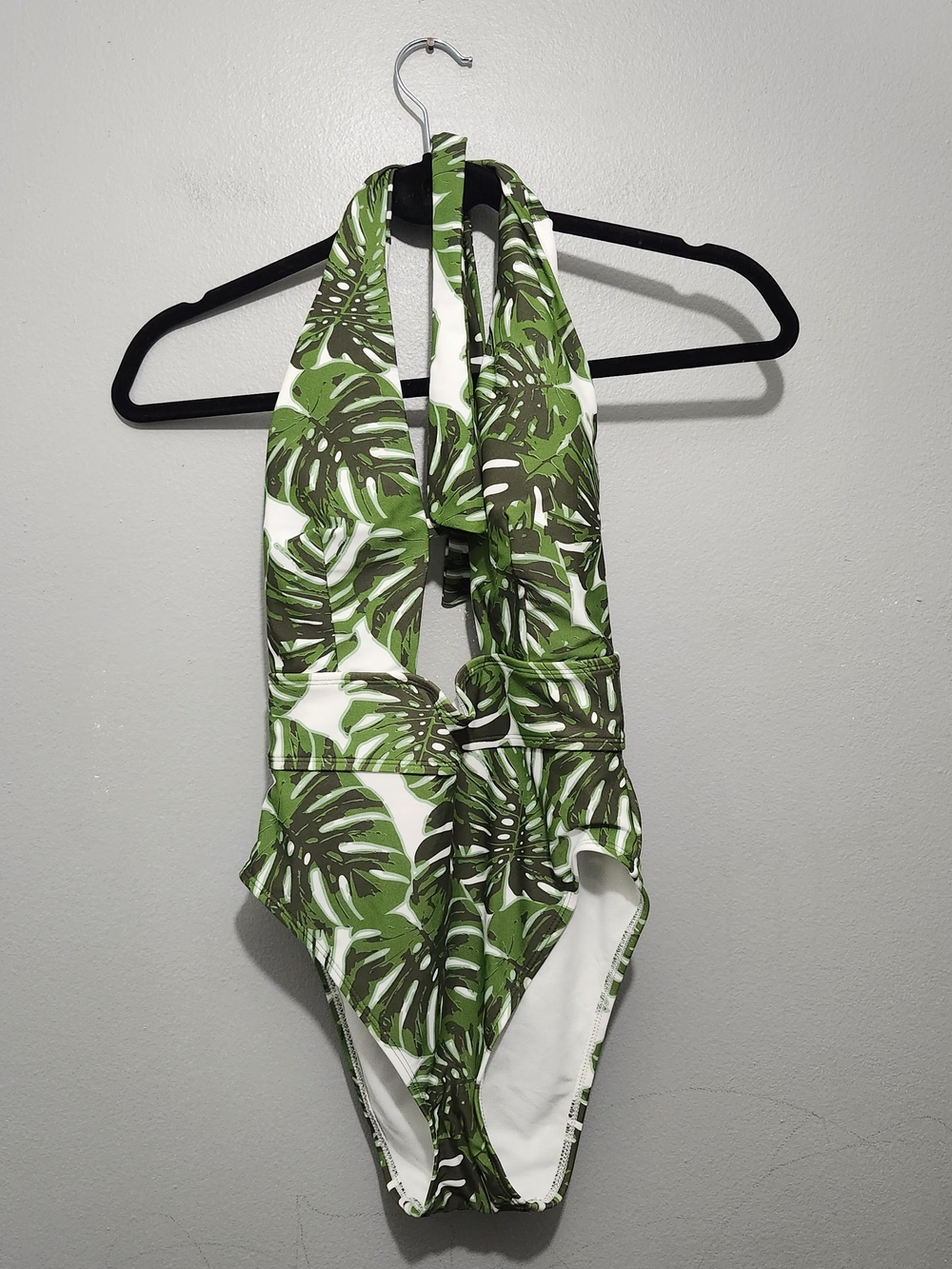 Adore Me Green and White Tropical Halter One-Piece